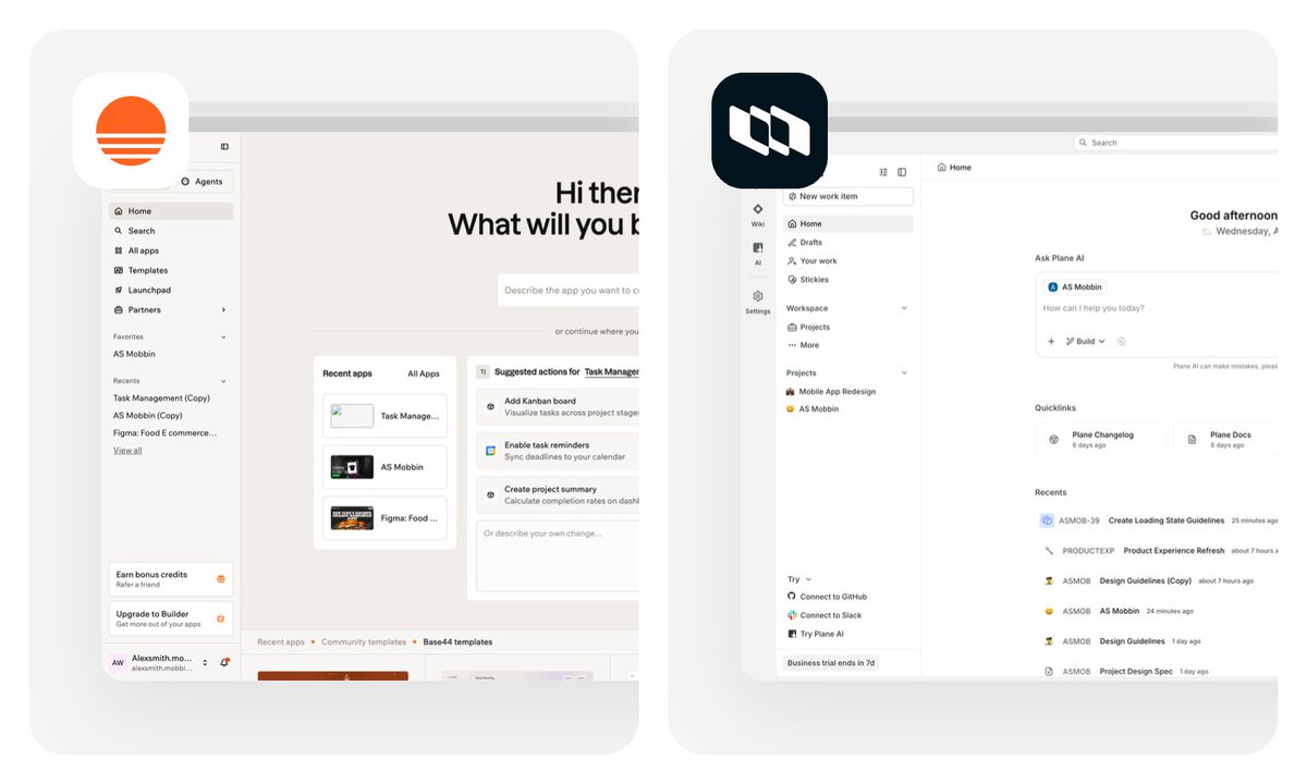mobbin's tweet photo. New web apps on Mobbin this week.   
Featuring @Base44, @planepowers, @gowithquo, and 3 more.  

Check them out on https://t.co/Vzn1k0t2EN https://t.co/jJconoeKdj