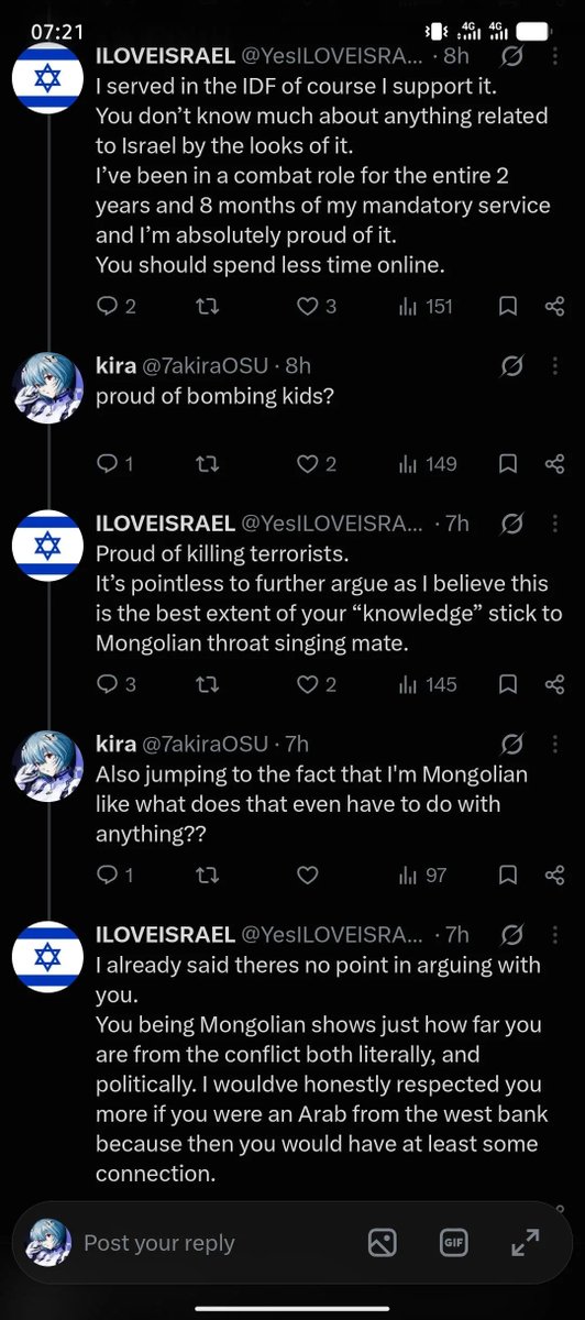 bryophyta_osu's tweet photo. So apparently bombing innocent kids in gaza is loving a country, and one doing that should feel proud of themselves?

I see, loser. https://t.co/rS73TtbDQR