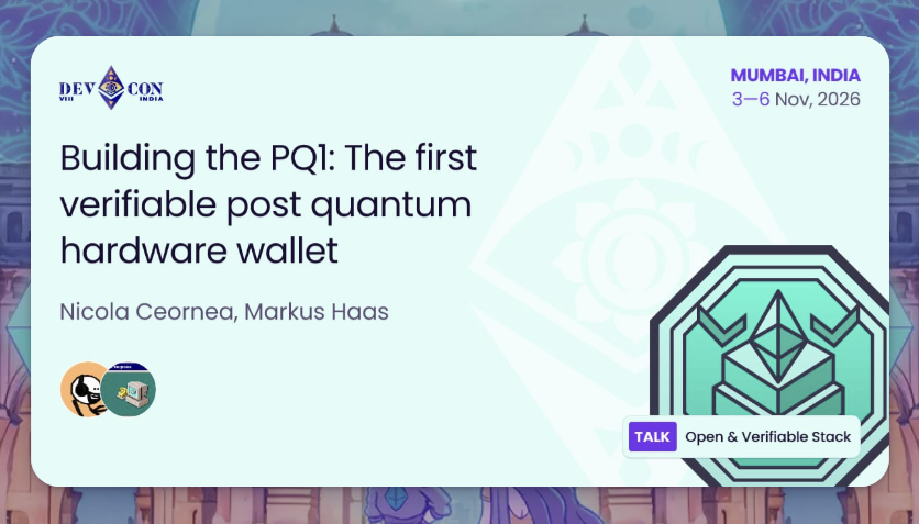 FreedomFactory's tweet photo. 2 weeks until you can see the PQ1 in person :)

@mhaas_eth and @nceornea_eth will be in Mumbai from the 2nd to the 6th and talking about the PQ1 on and off stage at Devcon.

DM us if you'll be there! https://t.co/3BlcMXyow1