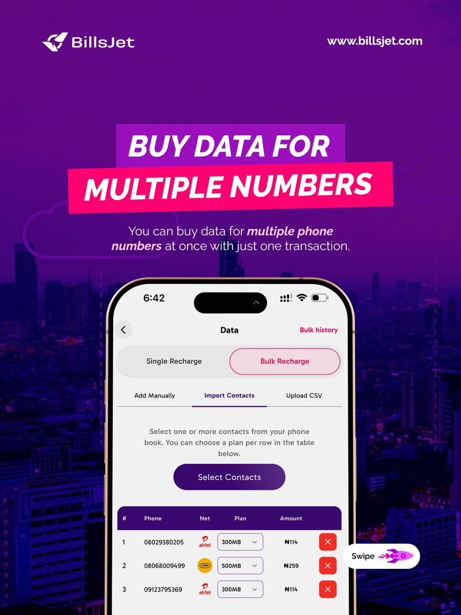 billsjet_'s tweet photo. There is more to BillsJet than you know

Swipe through to discover more ways to make the most of BillsJet.

Download the app and enjoy payments on Data | Airtime | Utility Bills | Subscriptions the Sharp Sharp way!

#PayWithBillsJet #SharpSharpPayments #BillPayment #Data https://t.co/prAaZ48eQq