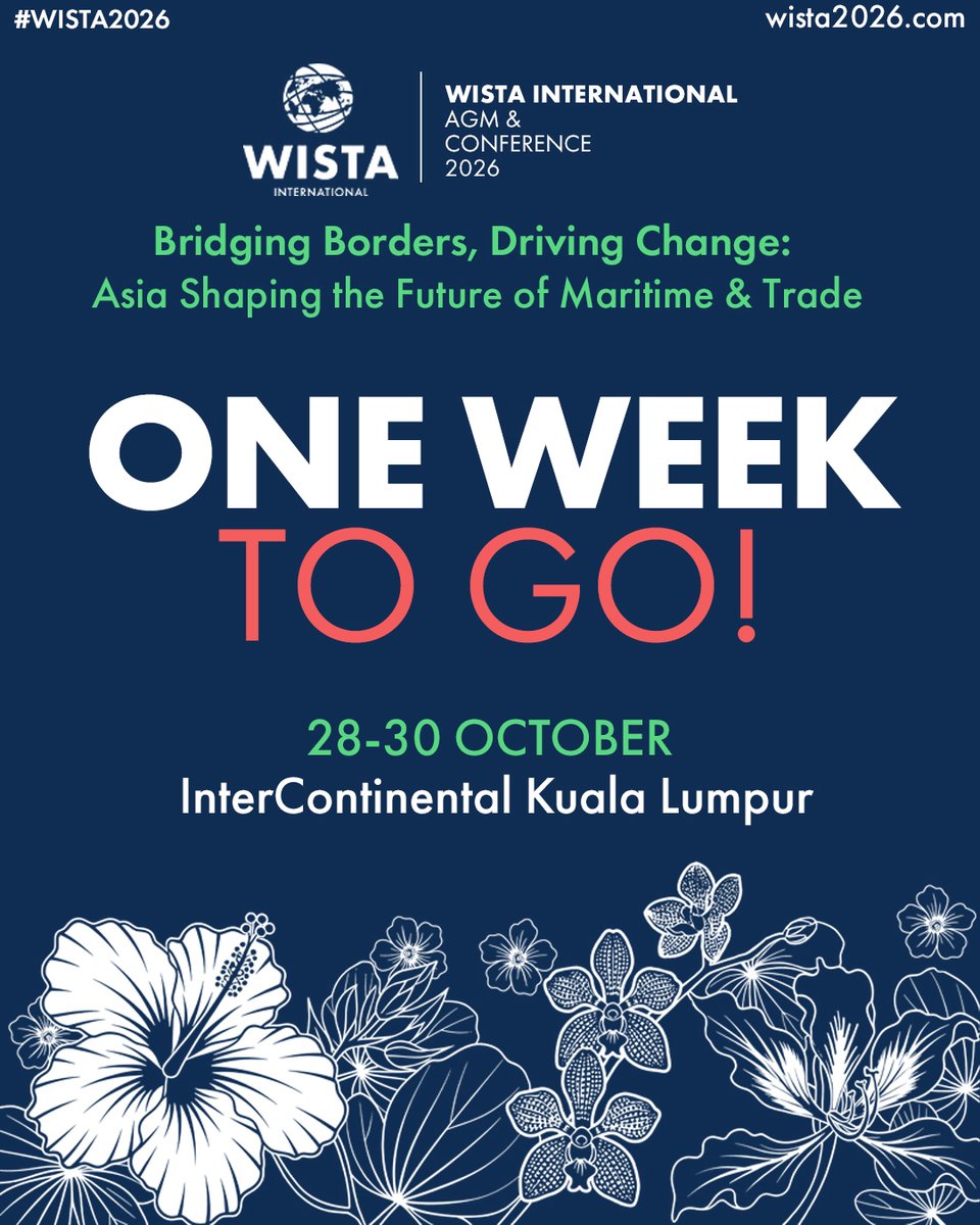 WISTAInt's tweet photo. 🌟 1 WEEK TO GO - GET READY FOR #WISTA2026! 

We're looking forward to welcoming WISTA members, guests and speakers to Kuala Lumpur next week and to meeting with many members and guests in Hong Kong and Singapore.

For more info, visit: https://t.co/F7fB5aETD9

#WISTA #Inclusion https://t.co/1EU9A70PWZ