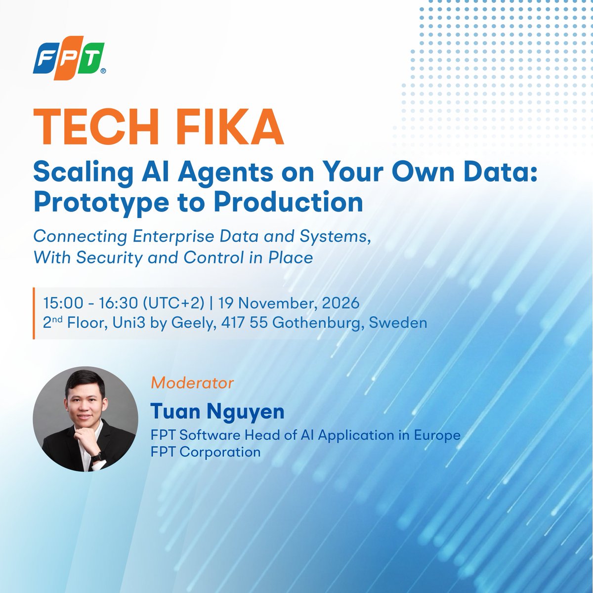 fpt_software's tweet photo. On Nov 19, our Tech Fika returns to Gothenburg to unpack what it takes to move AI agents from pilot to production, connecting enterprise data, systems, governance, and observability at scale.
Register today: https://t.co/AXcn62EW3A https://t.co/Dz044X9Ulz