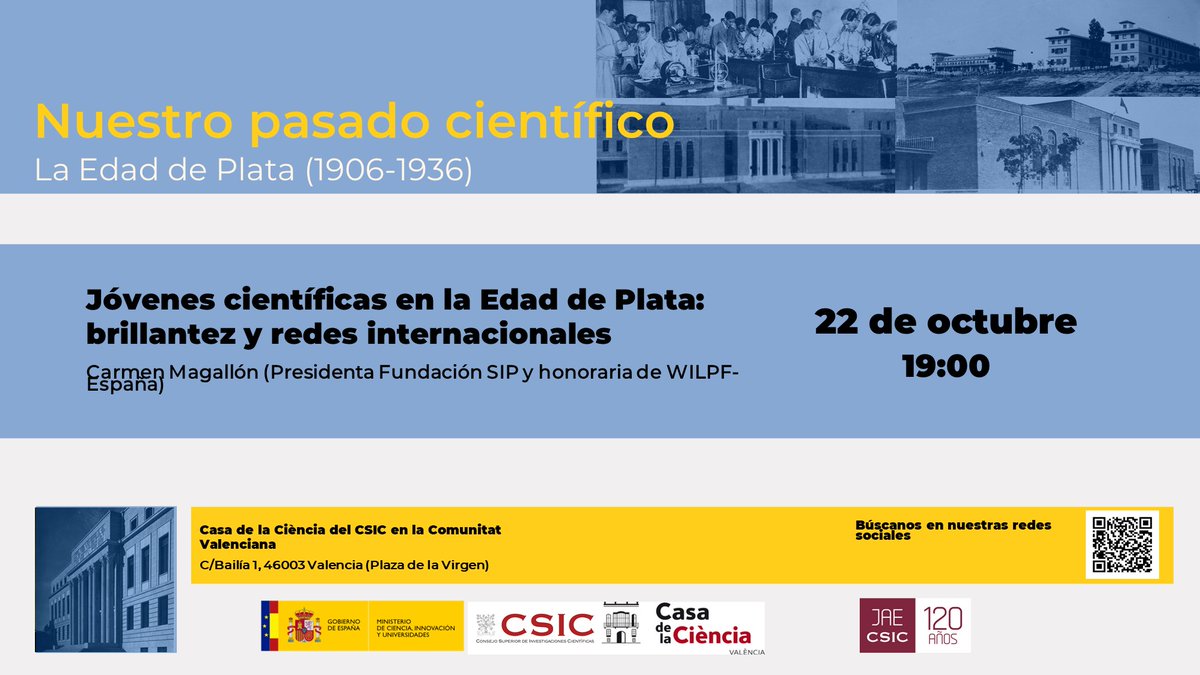 CSICval's tweet photo. 🗓️Jueves 22 octubre, 19h.

🗣️Jóvenes científicas en la Edad de Plata: brillantez y redes internacionales, por Carmen Magallón (Fundación SIP, WILPF-España)

📍Casa de la Ciència @CSIC #Valencia (Plaza de la Virgen)

🏃Entrada libre

📺Directo en YouTube

https://t.co/UA4MZmIs7F https://t.co/h8nDaCOaoi