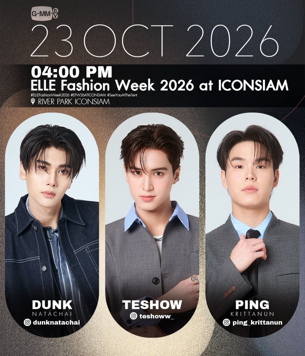 gulda142639's tweet photo. Update : dunknatachai program ✨

22/10 รายการ “วันนี้” ช่อง One 31
23/10 Elle Fashion week 2026 (icon siam)
25/10 Uranus Clinic (Nakhon si)
28/10 Petmart fair (Chiangmai)

@dunknatachai  #dunknatachai https://t.co/HEhdEIIyFe