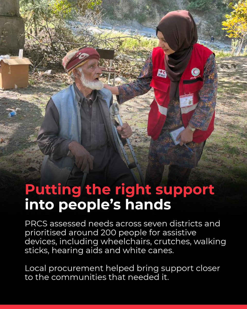 IFRCAsiaPacific's tweet photo. In disasters, people with disabilities face extra barriers to essential services.
In Pakistan, @PRC_official, with @IFRC, prioritised around 200 people for assistive devices after the 2025 floods, supporting independence and dignity.
Read the report: https://t.co/JnAqqHdd0X https://t.co/Jj3UUrQFqH