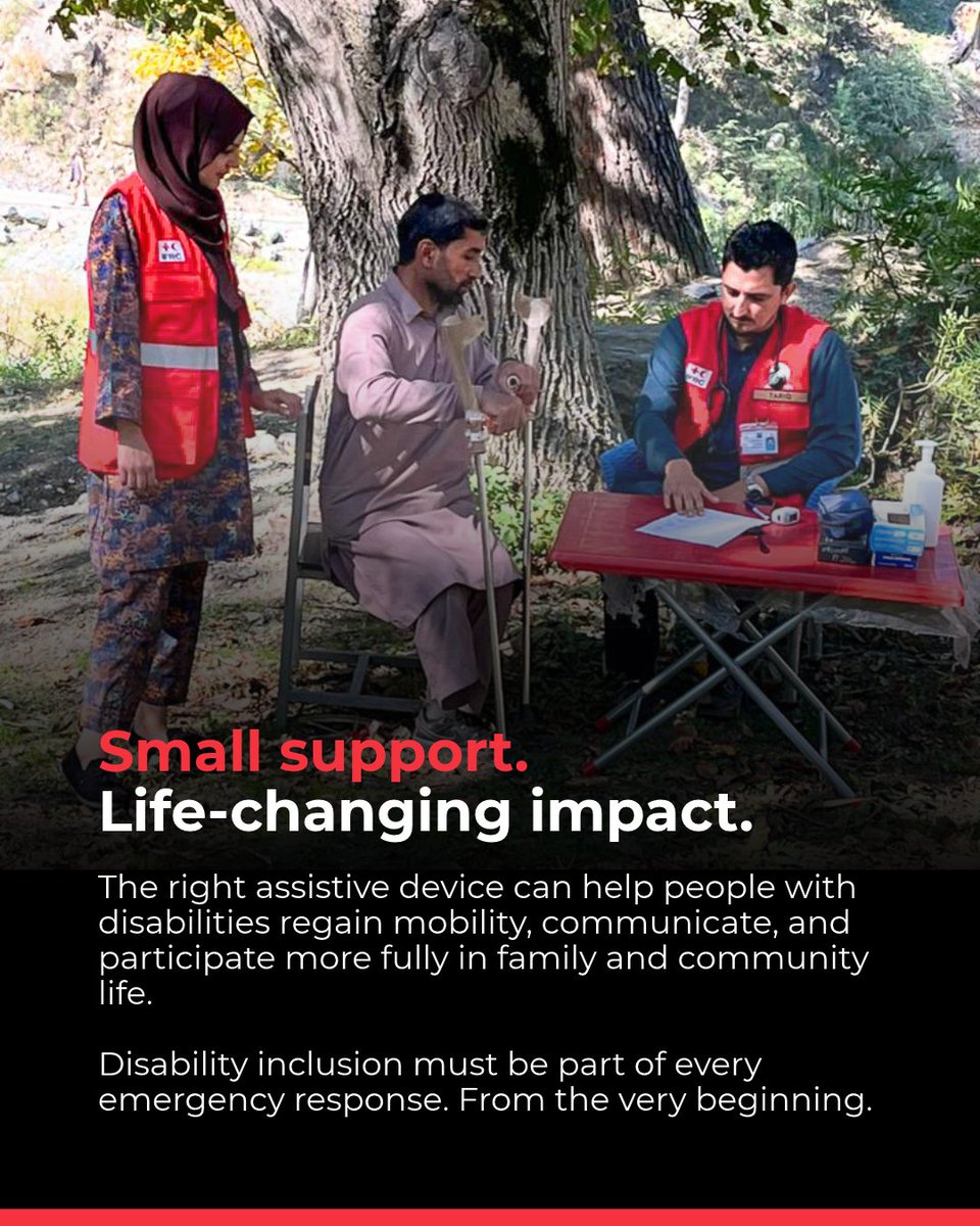 IFRCAsiaPacific's tweet photo. In disasters, people with disabilities face extra barriers to essential services.
In Pakistan, @PRC_official, with @IFRC, prioritised around 200 people for assistive devices after the 2025 floods, supporting independence and dignity.
Read the report: https://t.co/JnAqqHdd0X https://t.co/Jj3UUrQFqH