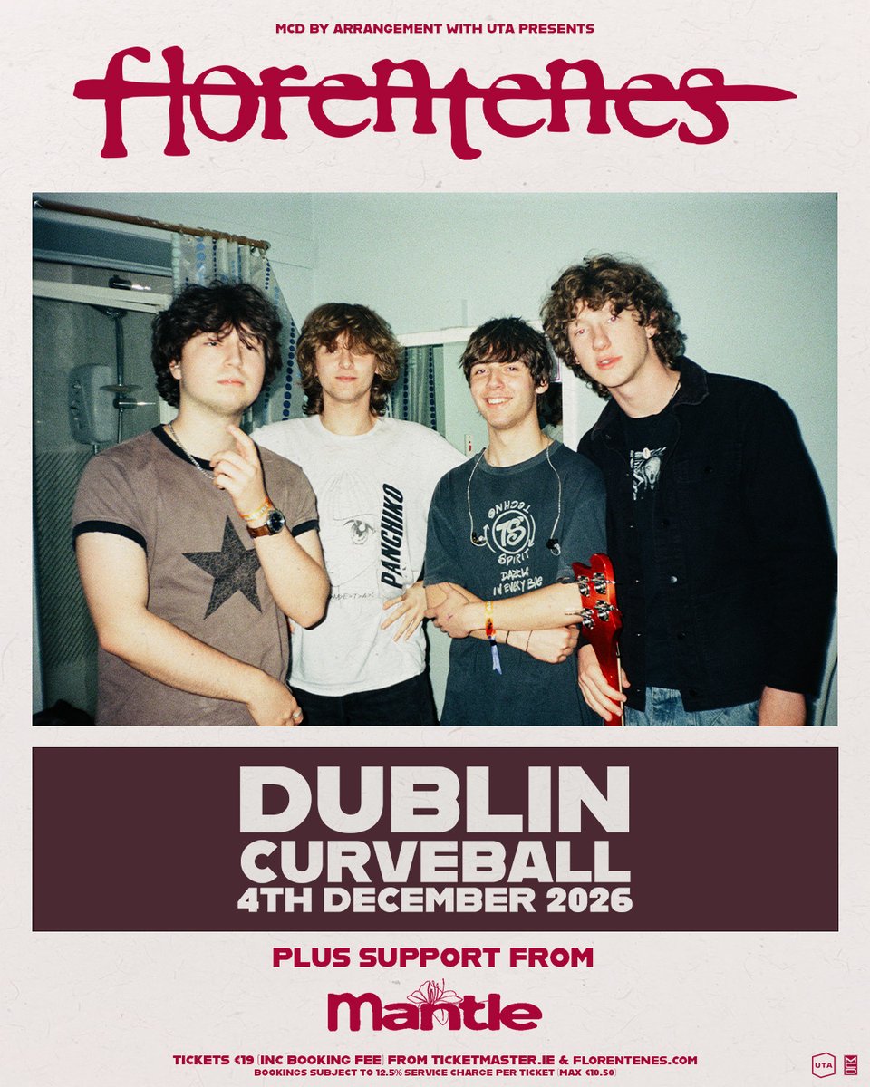 TicketmasterIre's tweet photo. 🎸 Teenage quartet @florentenes have announced a headline show with special guests, Mantle at Curveball, Dublin on Friday 4 Decemeber 2026. 

🎫 Tickets on sale now https://t.co/HJQdrs2FoA https://t.co/7QxihMIGmA