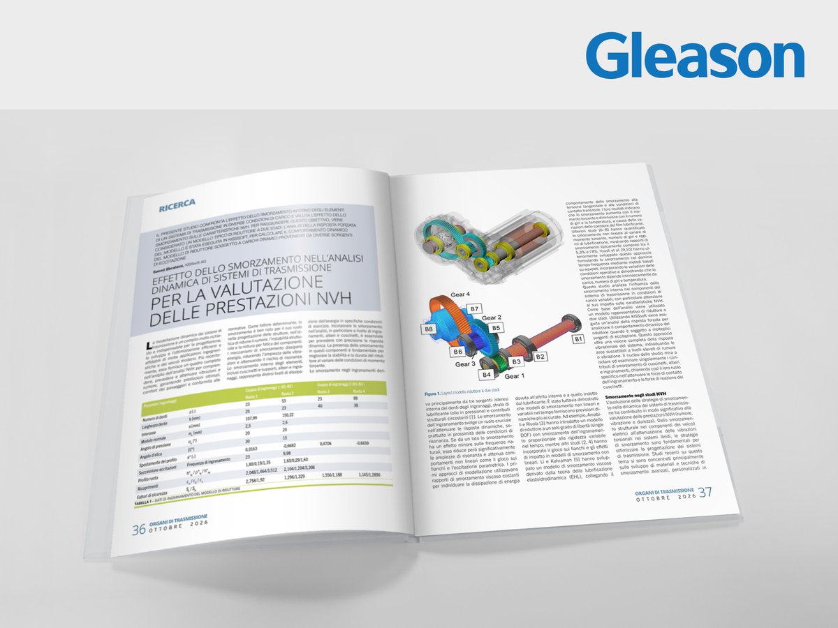 Gleasonposts's tweet photo. How does internal damping affect drivetrain noise and vibration? Discover the key insights in the Italian-language article in the latest issue of Organi di Trasmissione magazine: https://t.co/HuEarNOXEm

#gleason #kisssoft #geartechnology #geardesign #geardesignsoftware #nvh https://t.co/c0ve7OBpVa