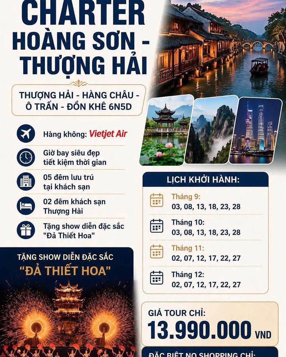 BrodyBYFowledvx's tweet photo. Thượng Hải - Hàng Châu - Ô Trấn 6N5Đ, khởi hành liên tục từ tháng 8 đến 12. Giá từ 11. 990. 000đ, tour no shopping từ 15. 990. 000đ, tùy chọn Disneyland. Giờ bay đẹp, thủ tục đơn giản. https://t.co/US282ZBm2D