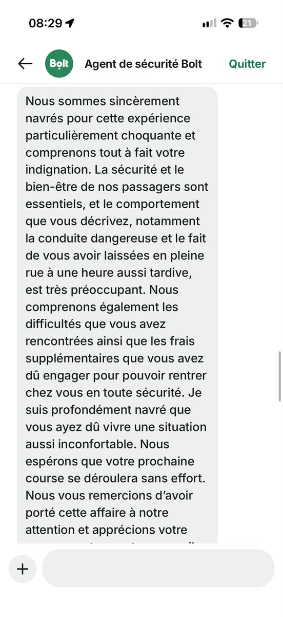 ngnnath_co's tweet photo. la seule réponse que Bolt a pu nous faire et de nous donner un bon de cinq euros alors que nous avons dû repayer une autre course, je ne recommande vraiment pas quelle honte. https://t.co/krE2te796v