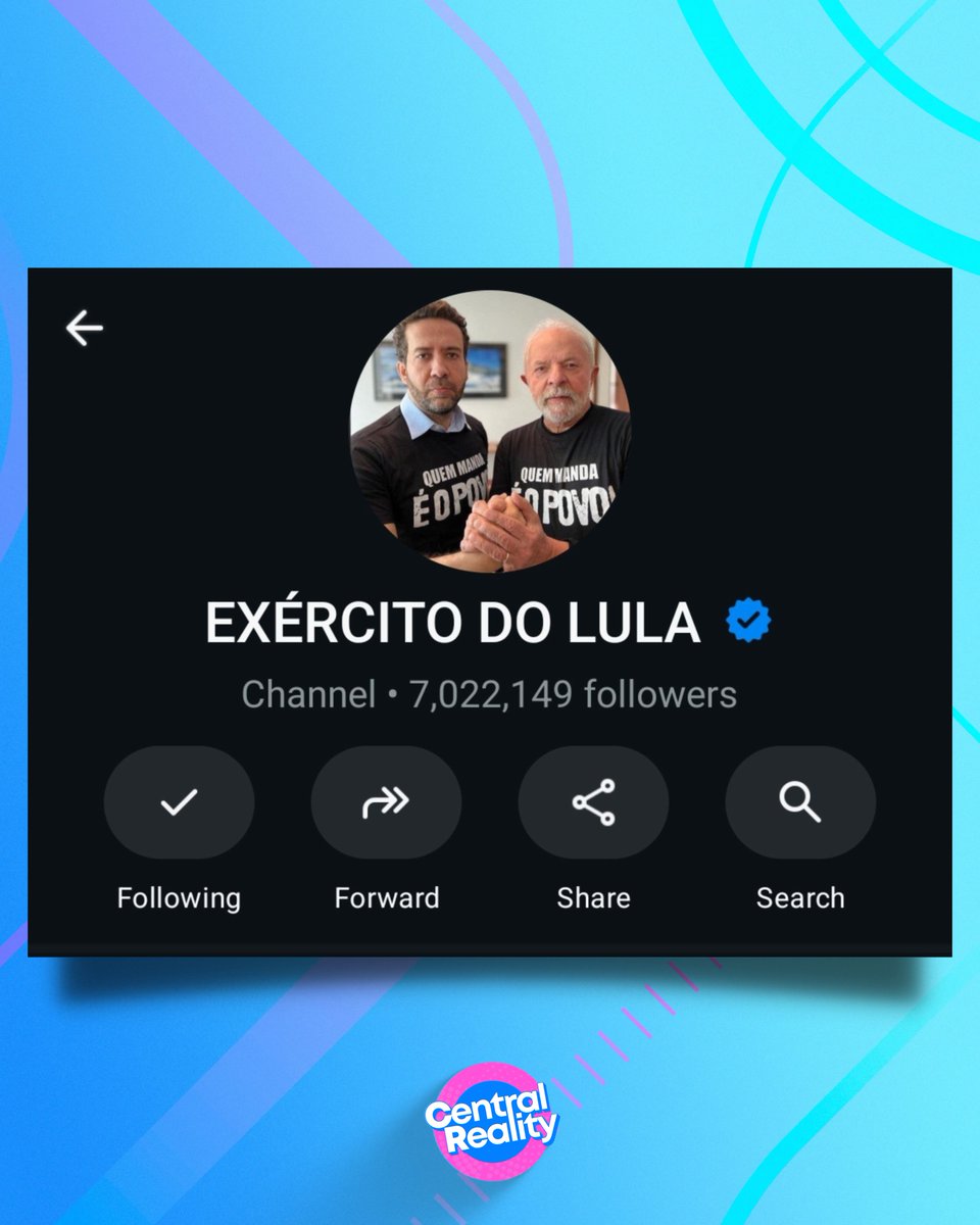 centralreality's tweet photo. 🚨AGORA: O canal "Exército do Lula" atingiu a marca de 7 MILHÕES de membros. https://t.co/hYitG86Xth