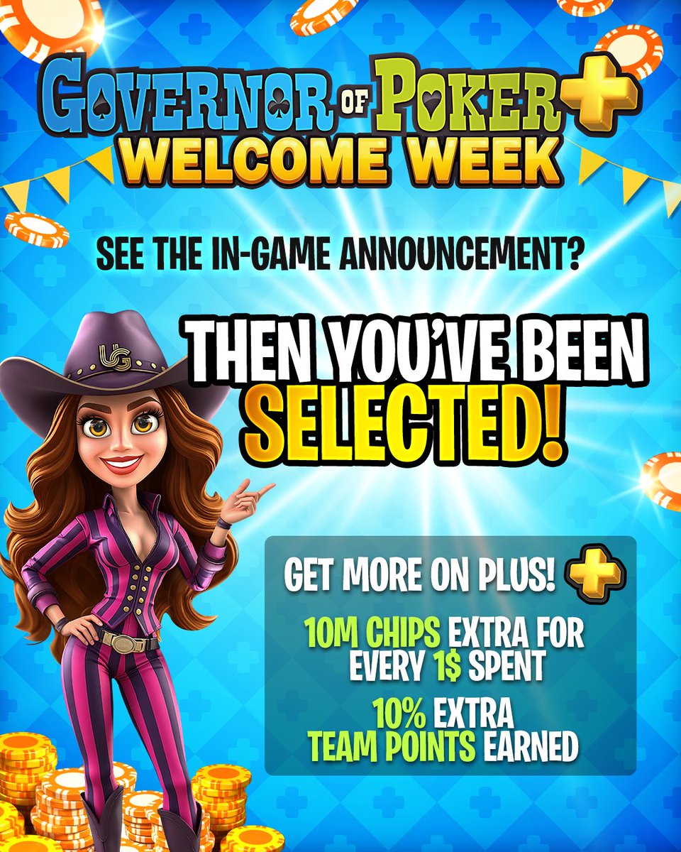 GoP_3's tweet photo. Saw the Governor of Poker + popup in your game? 👀 Log in via Governor of Poker + for the first time before Oct 27, 7AM UTC for a FREE Welcome Gift! 🎁

⚠️ ONLY for players who see the in-game popup.

Upgrade free 👉 https://t.co/l4C3WnRiP2 https://t.co/yefNVLhRUI