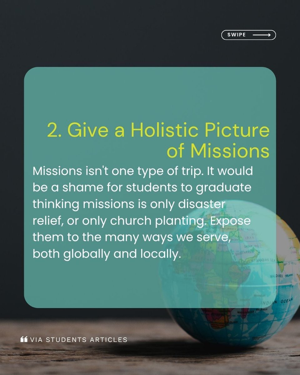 via_students's tweet photo. 4 shifts to build a missions culture in your ministry.
Swipe through → full article on website
#EDM #develop #missions #campusministry #discipleship https://t.co/tGzqGvpcTK