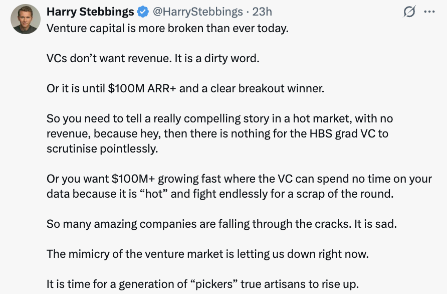 ediggs's tweet photo. Meanwhile, software businesses with revenue and growth struggle for attention, investors back competitors, and early agreements become contentious once everybody wants in. Each has an explanation.

Together, they raise a question: how much of venture is still about discovering potential, and how much is about buying access to what everyone already agrees will matter?