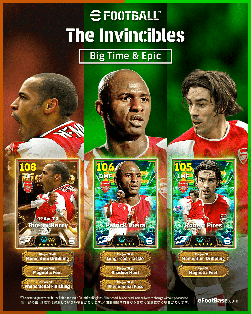 eFootbase's tweet photo. 🔴 38 games – 0 defeats

The Invincibles • Big Time &amp; Epic Card Concept

#eFootball #eFootball2027 #イーフト https://t.co/eAuWLFWlT0