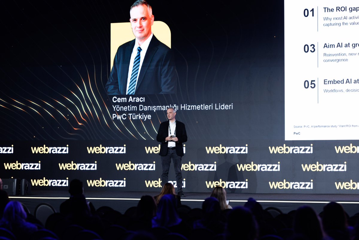 webrazzi's tweet photo. Webrazzi Summit 2026’da, @PwC_Turkiye Yönetim Danışmanlığı Hizmetleri Lideri Cem Aracı, yapay zekâ yatırımlarından elde edilen getiriyi mercek altına alıyor. #summit26 https://t.co/ooEos0Ptm0