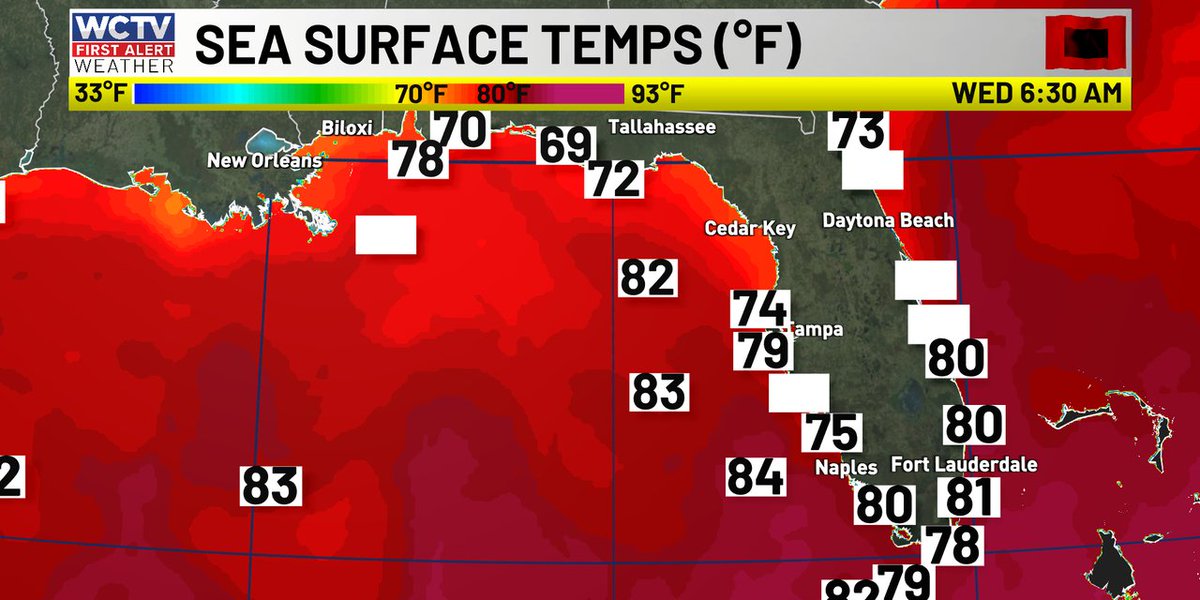 WCTVFirstAlert's tweet photo. Here are current water temperatures in the Gulf. #FLwx https://t.co/JE2X3jhjZw