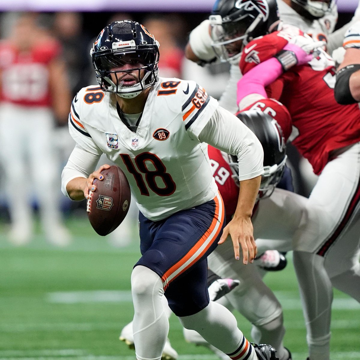 PFF's tweet photo. Lowest avg depth of target this season
(min 100 dropbacks)

Caleb Williams        5.9
Bo Nix                         6.3
Jalon Daniels           6.5
Kyler Murray             7.0
Patrick Mahomes   7.0
Cam Ward                 7.2 https://t.co/TRnlGZfhcv