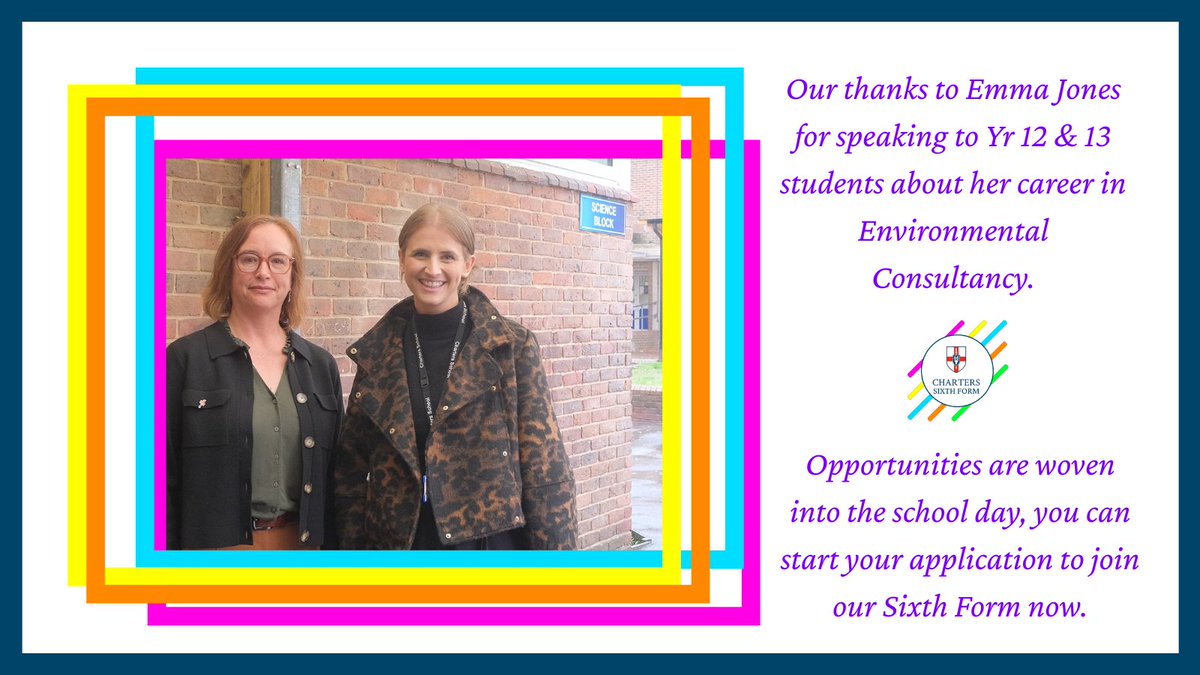 ChartersSchool's tweet photo. 🌍What does a career in environmental consultancy look like? Emma Jones inspired our Sixth Form Geographers &amp; Scientists with exciting green #career insights &amp; advice on standing out
Opportunities are woven into every day at Charters Sixth Form
Apply today https://t.co/TyOhbGvd19 https://t.co/rKds8ZqIb0