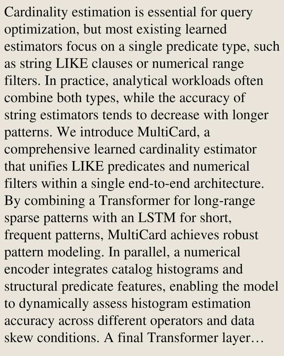 UFCS's tweet photo. MultiCard: Multiple Attribute Cardinality Estimation via Deep Learning

Mobina Koochaknia, Maryam Ramezani, Mohammad Hasan Shafaat
https://t.co/4tjhEPcfSo [𝚌𝚜.𝙳𝙱 𝚌𝚜.𝙸𝚁 𝚌𝚜.𝙻𝙶] https://t.co/QF2cWGBO7W
