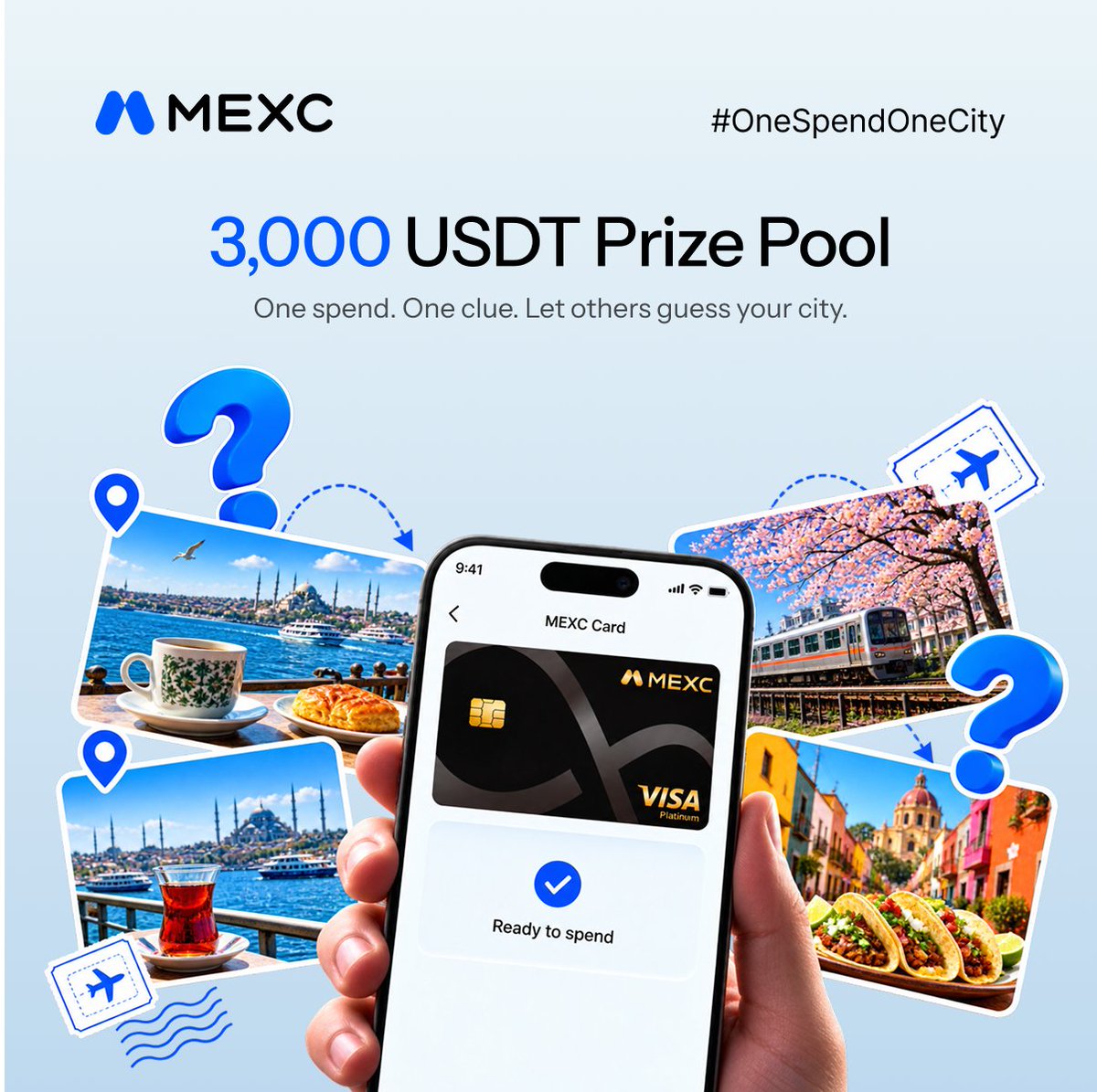 MEXC's tweet photo. Every city has its own way of spending! 💳

Show us where you're from without saying it and win!
1️⃣ Follow "How to Join" instructions
2️⃣ Fill event form here + check full prize pool rules here: https://t.co/EHppjHpYy1

Ends Oct 31.

#OneSpendOneCity ♾️ https://t.co/vOAIICqt56
