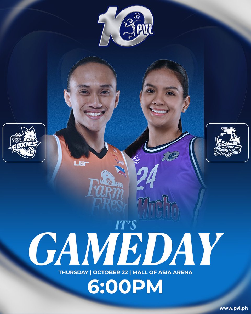 pvlph's tweet photo. FLYING TITANS OUT TO EXTEND STREAK! 🏐

⚔️ : FARM FRESH 🦊 vs. CHOCO MUCHO 🍫
🕕 : First serve is at 6:00 p.m.
🎟️ : https://t.co/l5qUtObjci

Watch the games live on:
📺 : One Sports | One Sports+
📲 : Pilipinas Live
🖥️ : https://t.co/ihdl9Qn3VC

#PVL10 | #TheHeartOfVolleyball https://t.co/5RvUnOuwHx