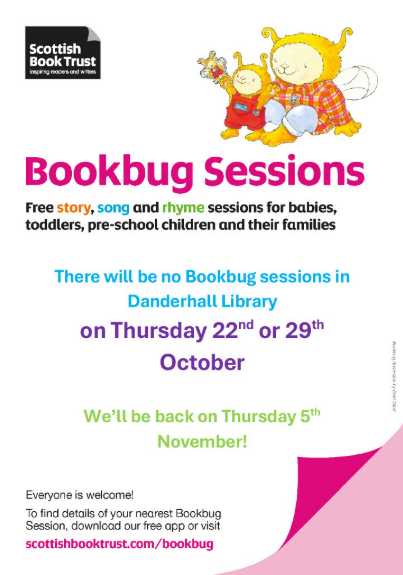 MidLibraries's tweet photo. ⚠️Please note there will be no Bookbug sessions at Danderhall Library on Thursday 22nd and 29th of October. They will resume on Thursday 5th November.

You can find a list of all our Bookbug sessions via: https://t.co/LwqtTq7gvc https://t.co/Zt9V2t9ikD