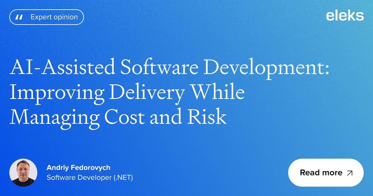 ELEKSSoftware's tweet photo. A complex software rewrite in 3 weeks instead of months. How?

Andriy Fedorovych explains how his team used #AI to plan, code and test a rewrite of a feature that struggled with large data volumes. 

👉 Read the full interview:
https://t.co/0ViF49QPL3 https://t.co/lW54J4JXsC
