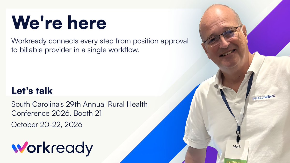 intelliworx's tweet photo. Mark Bates and John Martin are at Booth 21 in Spartanburg today and tomorrow morning for South Carolina's 29th Annual Rural Health Conference. Workready is built for rural hospitals and health centers. 
https://t.co/Owq4AsfOo8 https://t.co/Grh1e3Snrv