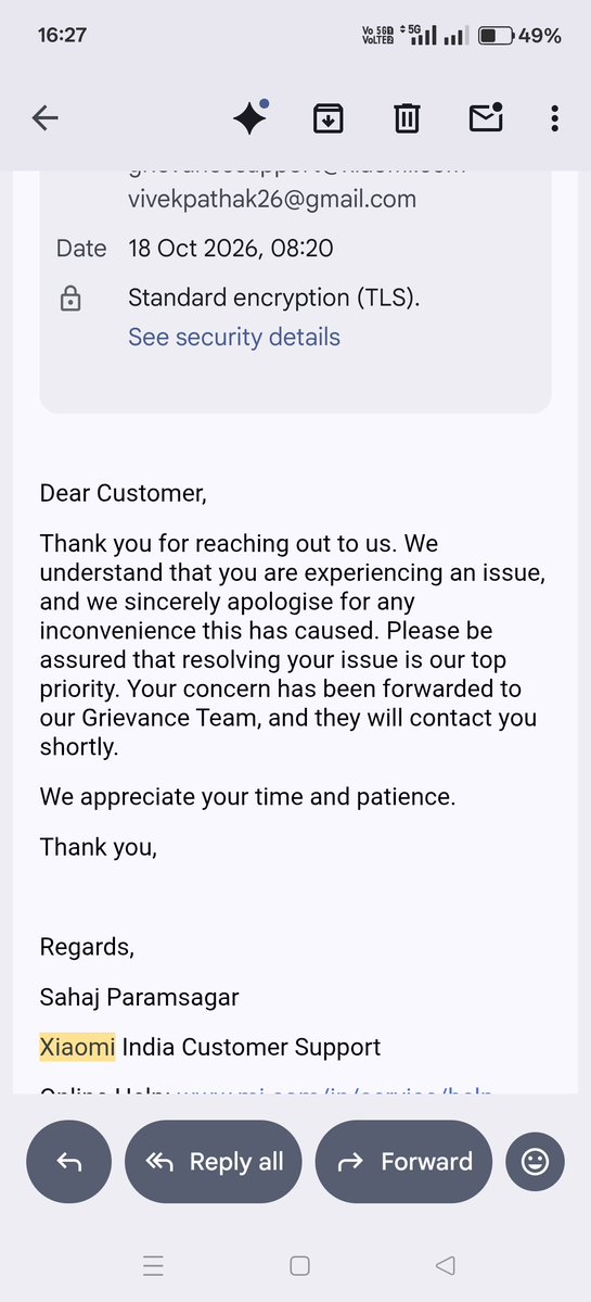 vivekpathak_26's tweet photo. @RedmiIndia @XiaomiIndia 12 years a loyal Xiaomi customer (Mi 3, Poco F1), and this is my reward? 4 days, no reply on tweet or mail. Redmi Move (Flipkart OD335617616547112100) runs 1 min fast. Horrible, pathetic. Customers beware! WO:ISIN20261014000409-61B0 Replace it NOW. https://t.co/6q311DgJb1