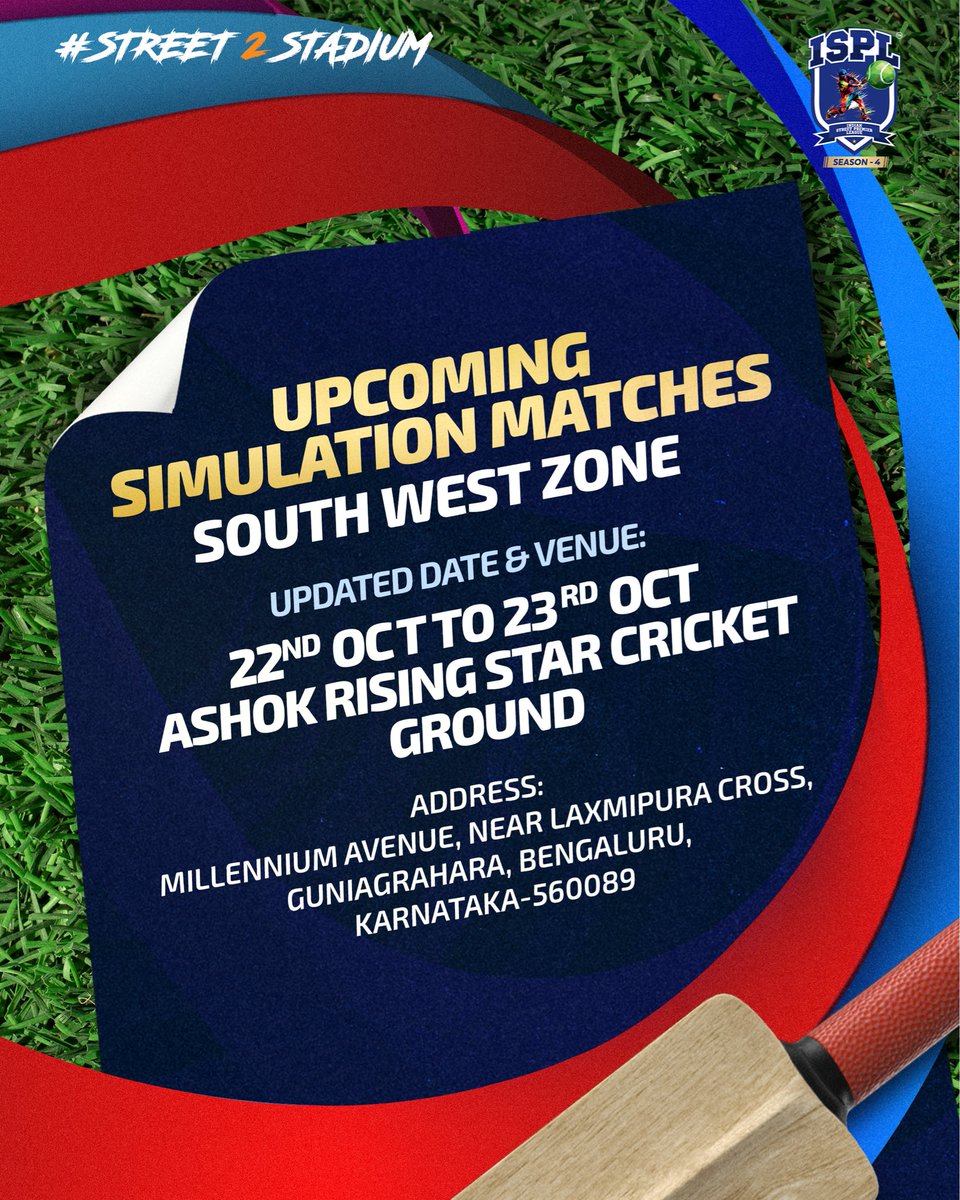 ispl_t10's tweet photo. The countdown to cricketing action is ๐ ๐ฅ
North West Zone,South Central Zone & South West Zone your Season 4 Simulation Matches are coming to new venues. Plan accordingly ๐
#ISPLT10 #Street2Stadium #NewT10Era #Season4
#DikhaApnaGame https://t.co/ptni0r96pH
