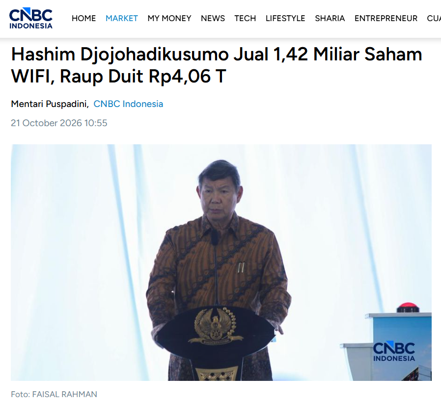 txtdaritaxpayer's tweet photo. Hebat juga Adiknya Presiden ini. Jualan saham WIFI di harga 2.870 per saham. 

Padahal harga WIFI sekarang 1.140😂 https://t.co/wpoKTczjxj
