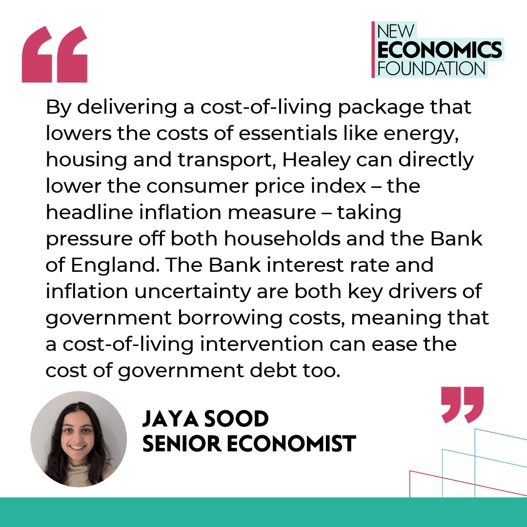 NEF's tweet photo. Cost of living policies aren't just vital for helping people struggling with rising costs.

They also *directly lower CPI inflation*, easing pressure on the Bank of England to raise interest rates and thus government borrowing costs.

🧵 https://t.co/CS4wu6TAll