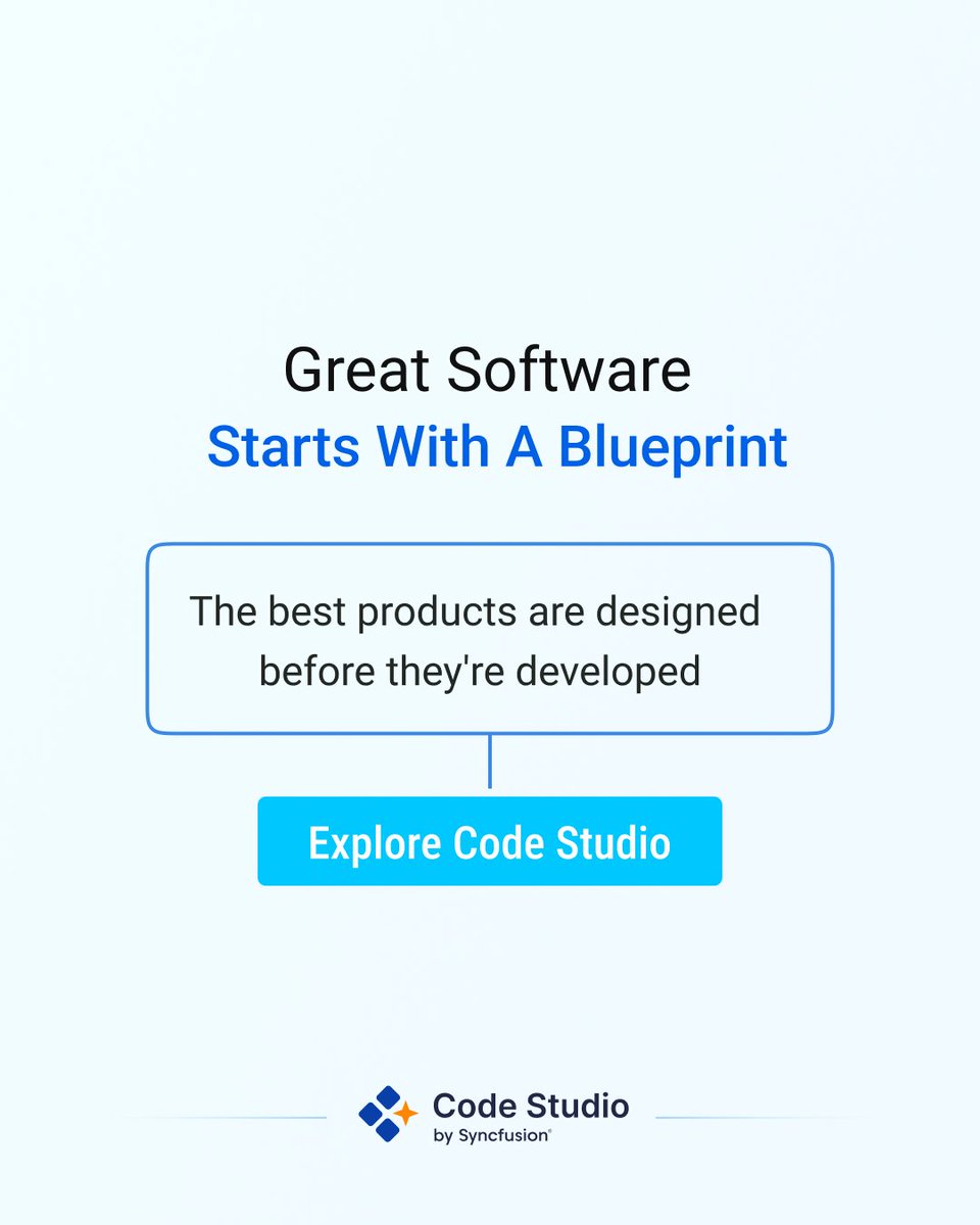 CodeStudioSF's tweet photo. The strongest products don’t start with code.

They start with a clear direction—and a blueprint that brings the idea to life.

Code Studio by Syncfusion

Explore Code Studio.
https://t.co/8kTgIjVHKn

#CodeStudio #SoftwareDevelopment #ProductDevelopment #SoftwareEngineering #EngineeringLeadership