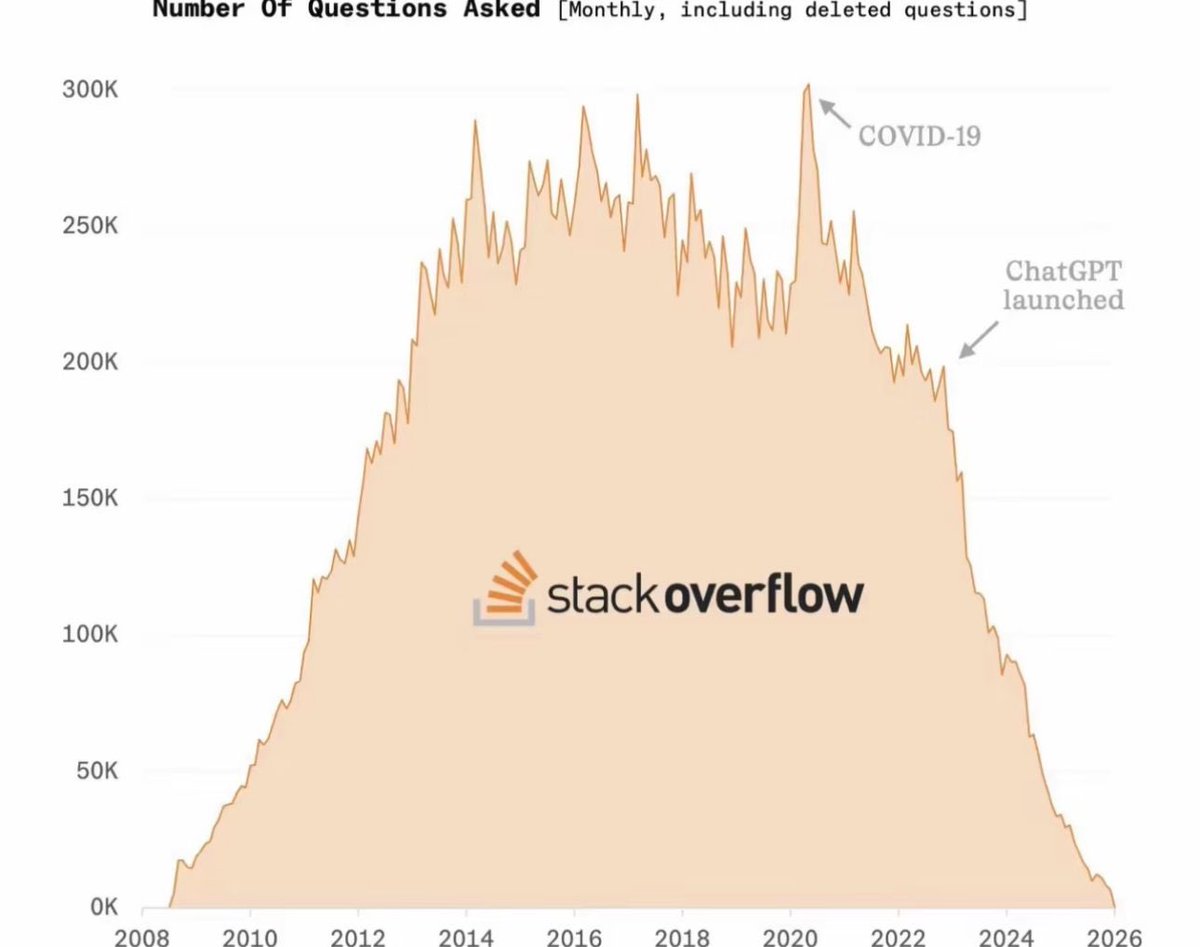 Noe1017_Monad's tweet photo. 无人问津的角落，大模型用四年杀死了stackoverflow。 https://t.co/gLM8Mjr3yp
