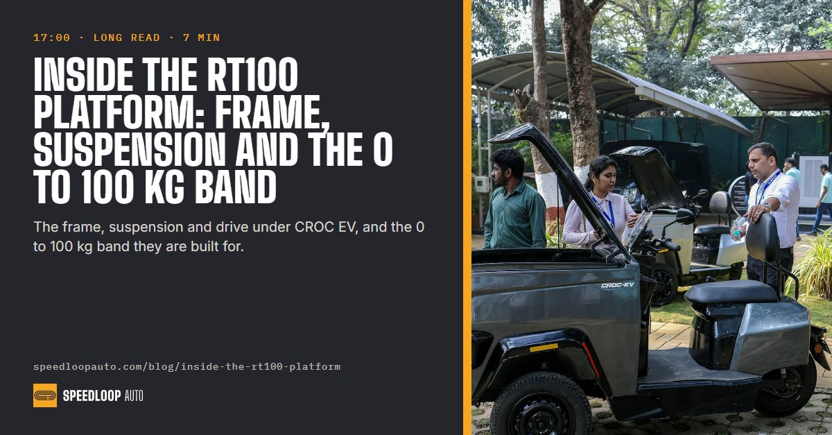 speedloop_auto's tweet photo. New on the blog: inside RT100, the platform under CROC EV. Ladder and space frame, double wishbone in front, built for 0 to 100 kg. 7 min read. https://t.co/lzv9TQqq3S #RT100 https://t.co/tGUmNDojSP