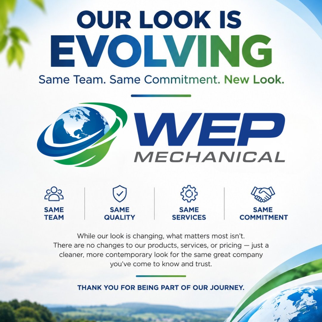 WaterlooEnergy's tweet photo. Introducing the new WEP Mechanical logo!
A refreshed look that reflects our growth, backed by the same trusted team, quality products, and dependable service. Our commitment and pricing remain unchanged.
New look. Same commitment.
Learn more: https://t.co/zw2weOTz80 https://t.co/M8bsdhzU7y