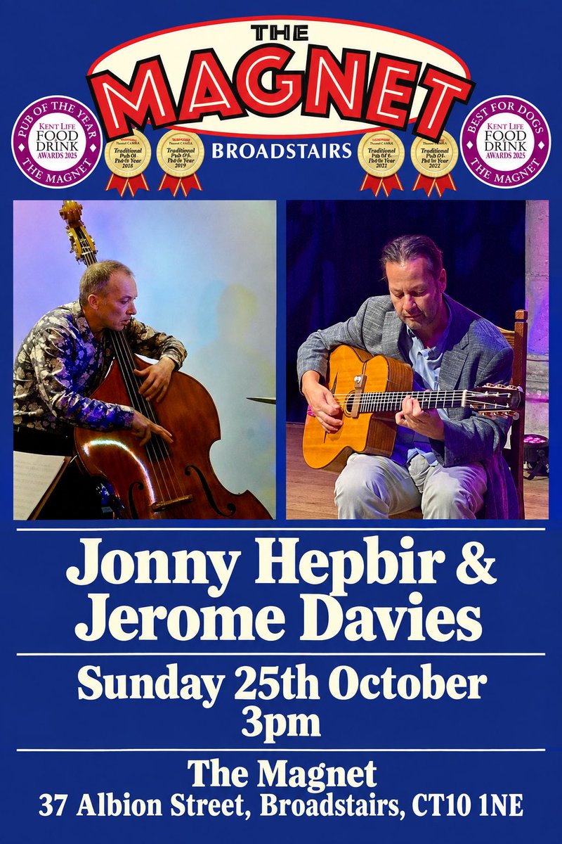 JonnyHepbir's tweet photo. This Sunday 25th October 3pm at @Themagnetmicro1 in #Broadstairs I’ll be playing #gypsyjazz #djangoreinhardt #swingjazz classics with the excellent Jerome Davies on #doublebass and it’s all in anticipation for a special Trio concert in #Margate on November 12th…
#livemusic https://t.co/tw8TpICmpH