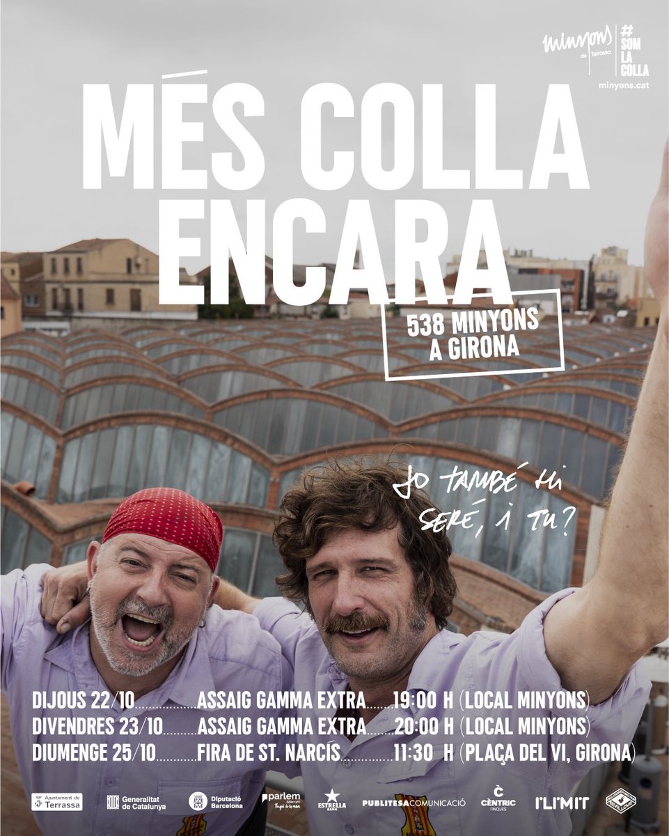 Minyons's tweet photo. ➕ MÉS COLLA ENCARA 💜

Comença el tram final del camí cap a Girona!

🗓️ Dijous 22: Assaig (19h a 23h)

🗓️ Divendres 23: Assaig (20h a 00h)

🗓️ DIUMENGE 25: SANT NARCÍS
📍 11:30 Plaça del Vi (Girona)

Jo també hi seré, i tu?

#castells #MésCollaEncara #terrassa #somlacolla https://t.co/afKnoyI2Nu