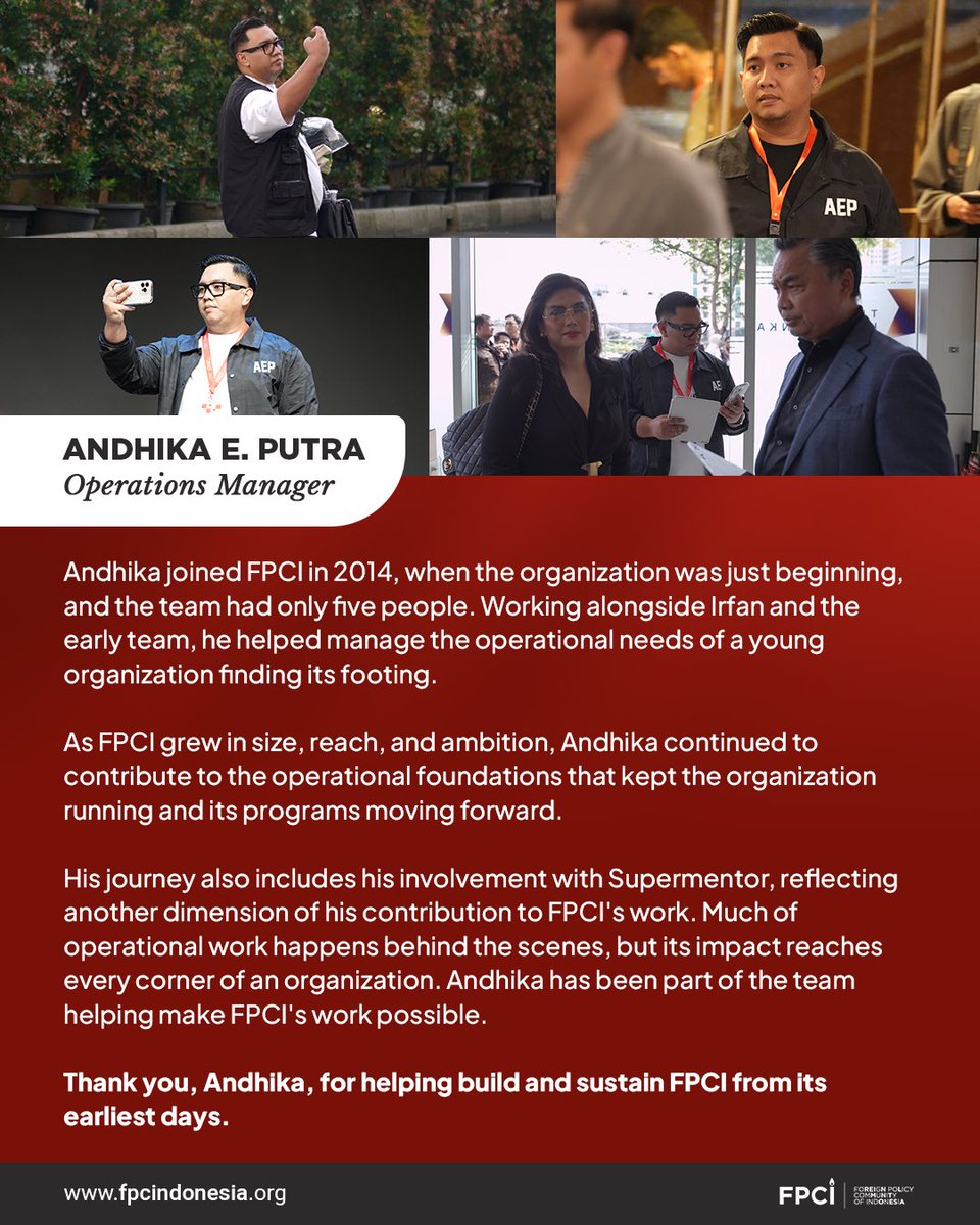 fpcindo's tweet photo. As three of our principals, Irfan, Andhika, and Wahyu, embark on new journeys, we honour their stories and thank them for the big part they played in FPCI’s journey. You may be moving on to new beginnings, but you will always be part of the FPCI family. https://t.co/5f3knpjs4m