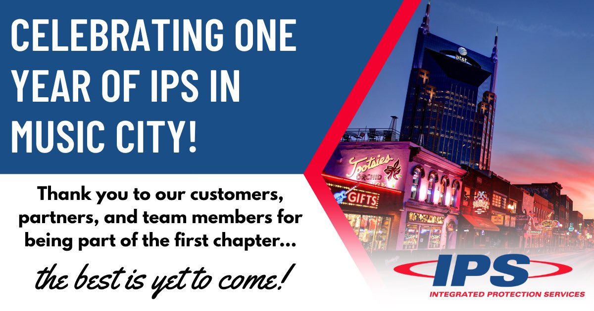 IPSFireSecurity's tweet photo. One year with a Nashville office location and we're just getting started. Thank you to our customers, partners, and team members for an incredible first year! 🎉 https://t.co/mBqKJs75P2