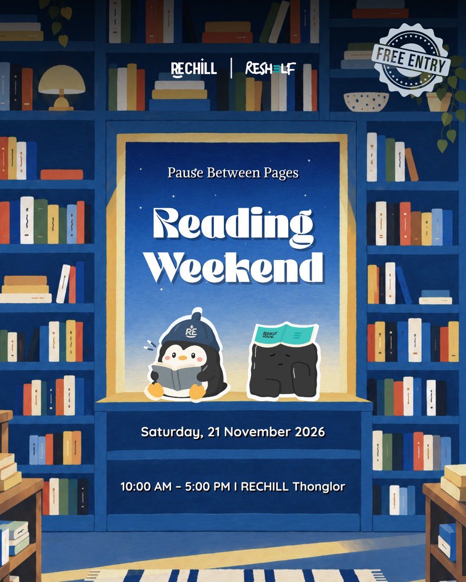 helloreshelf's tweet photo. RECHILL x Reshelf 

ใครที่คิดถึงบรรยากาศ Blind Book Swap หรือช้อปหนังสือมือสอง สามารถแวะมาได้ที่งาน Pause Between Pages ที่ RECHILL (สาขาทองหล่อ) ได้เลยนะคะ 

ปล.ในช่วงบ่าย 1-2 โมงเรามี Book Club ด้วยน้า 🥳

ลงทะเบียนได้ที่ https://t.co/QDF9LJ3EO8 https://t.co/D33FLqy6PU