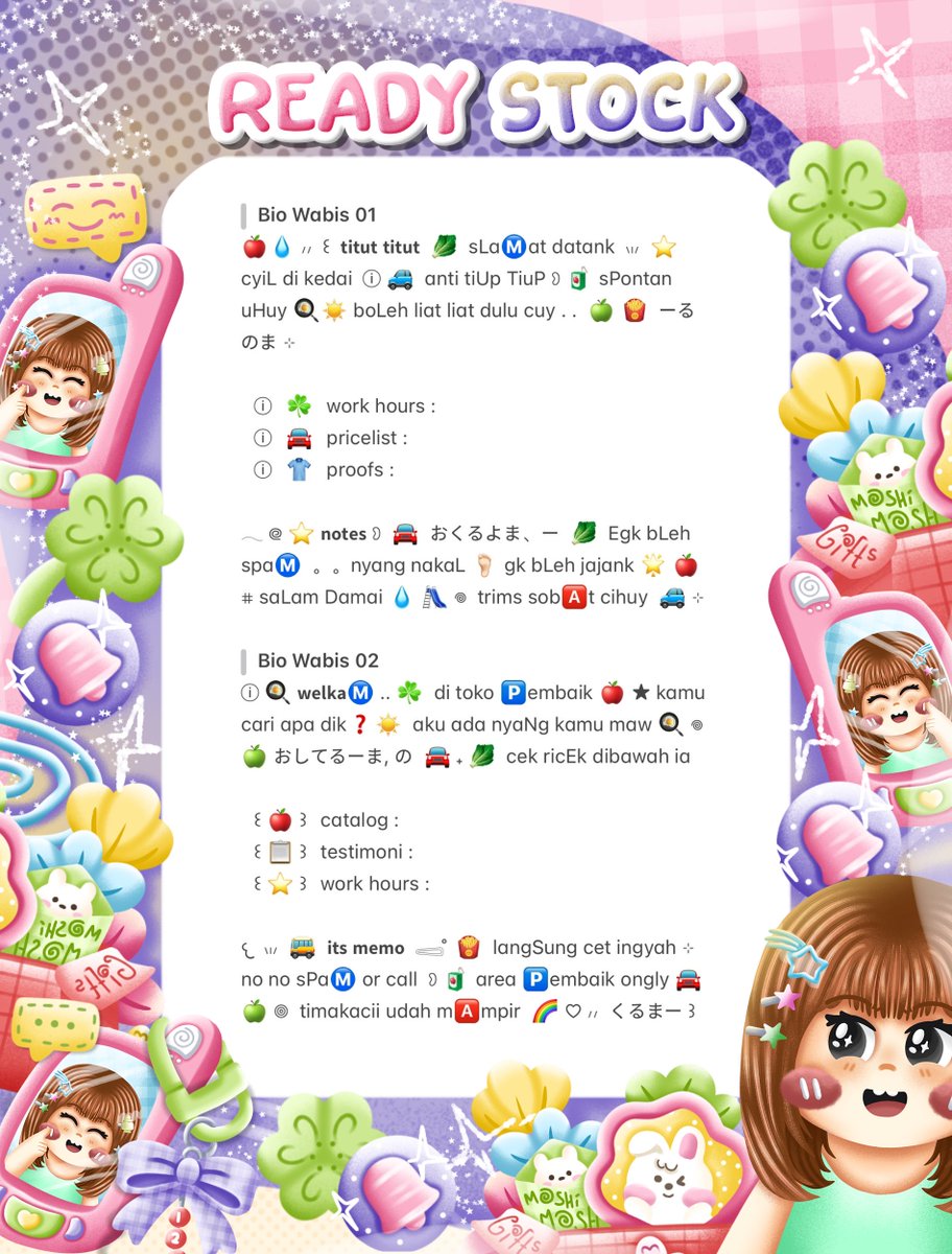 charmouraa's tweet photo. ◎ 💭 ˚ help repost? thank you 🎀 💬

🍏 gucyyy aku bawa ☘︎ 15 wording bio X &amp; 2 wording bio wabis ៸៸ 👛 𓊔 🚘 price only @ 3.500 &amp; @ 6.000 𖠗 ⁺ ☘️🚙 bisa kamu jemput by dm atau wassap 🌟  ーこらいと。。
#zonauang https://t.co/QrPxHy3yYd