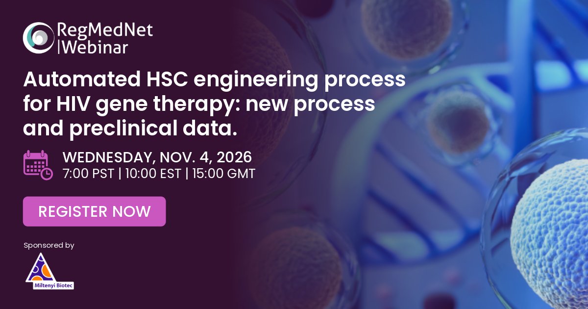 RegMedNet's tweet photo. Ready to advance your HSC gene therapy production? Automated cell processing enhances quality and efficiency while helping to accelerate the delivery of gene-modified HSC therapies to patients. 
Register >>> https://t.co/eQELIFYjCo https://t.co/pr0bjoUMwm