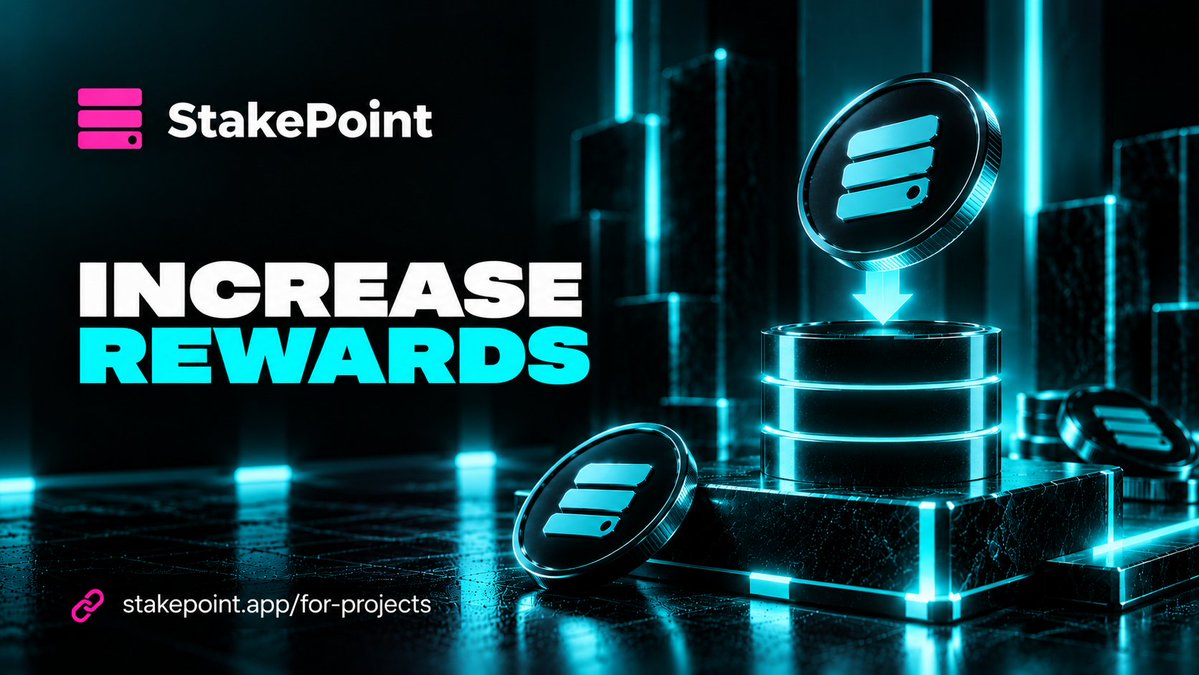 StakePointApp's tweet photo. Want to increase staking rewards for your community?

You can top up an existing StakePoint reward pool at any time.

Additional rewards are distributed over the remaining pool duration, giving projects a simple way to increase incentives as their community grows.

https://t.co/AGpBfqUbCF