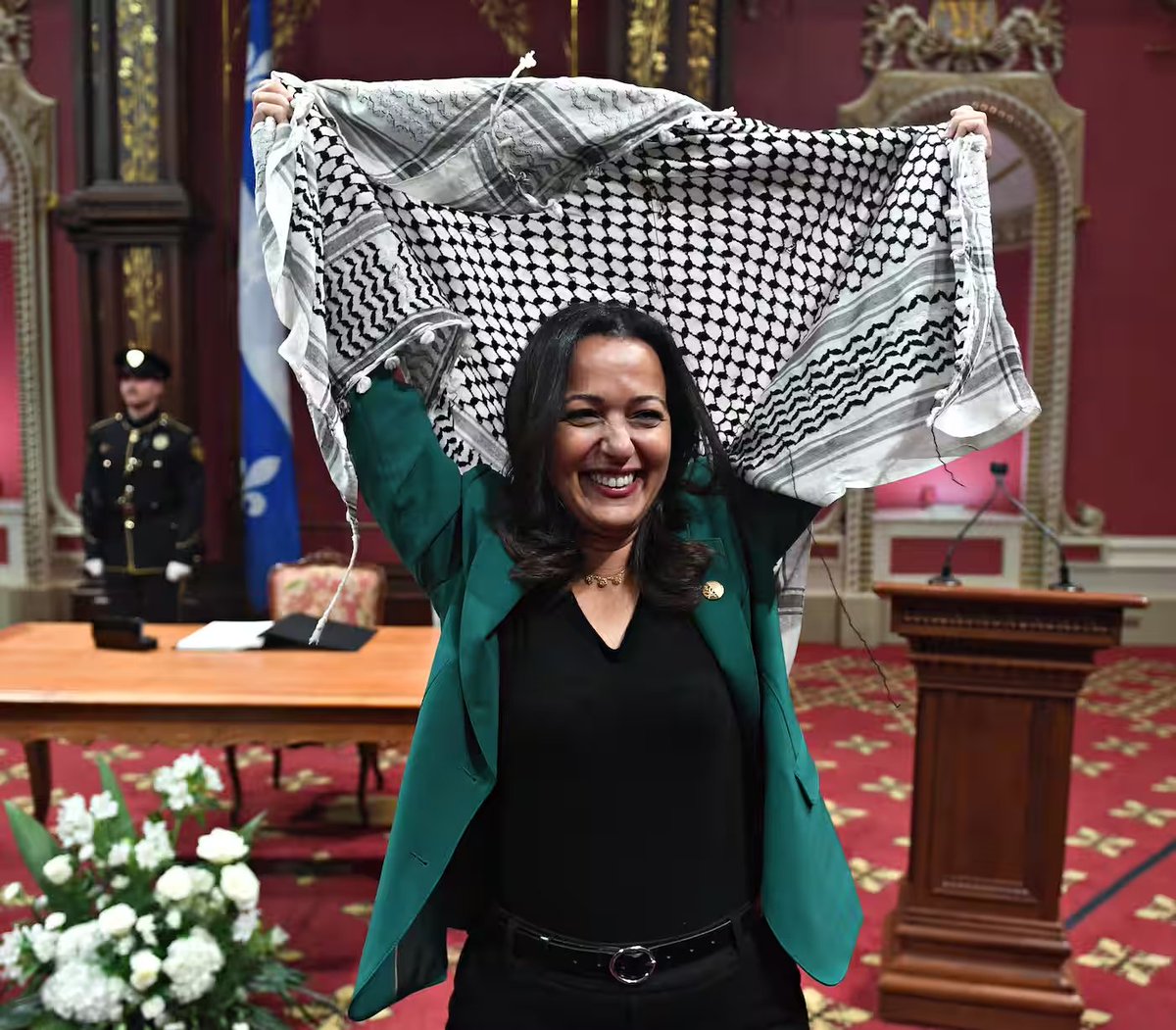 TrendPolCa's tweet photo. Quebec politician says she has “two nations” after waving a Palestinian keffiyeh at her swearing-in 

READ MORE HERE: https://t.co/4Cd8dvWCFe https://t.co/ahT37y0i2m