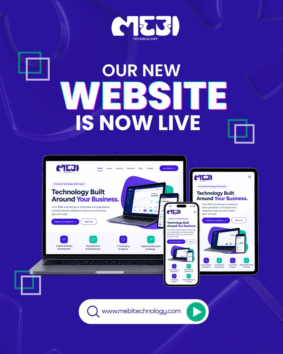 MEBITECHNOLOGY's tweet photo. Our New Website is LIVE! 💫✨

Explore how MEBI Technology is helping businesses innovate, automate and grow.

Visit https://t.co/yWDG2zxTl4 and discover what’s possible!✅

#MEBITechnology #WebsiteLaunch #DigitalTransformation #TechInNigeria #viral https://t.co/OKXGvWkIfJ