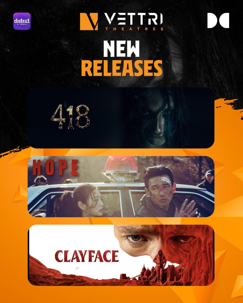 VettriTheatres's tweet photo. This Week New Releases in #Vettri !!!
Screen #Volt ⚡️
#418TheFilm Tamil
Screen #Krish
#Hope English with Subs
#ClayFace English with Subs https://t.co/zZrPO3VCPH