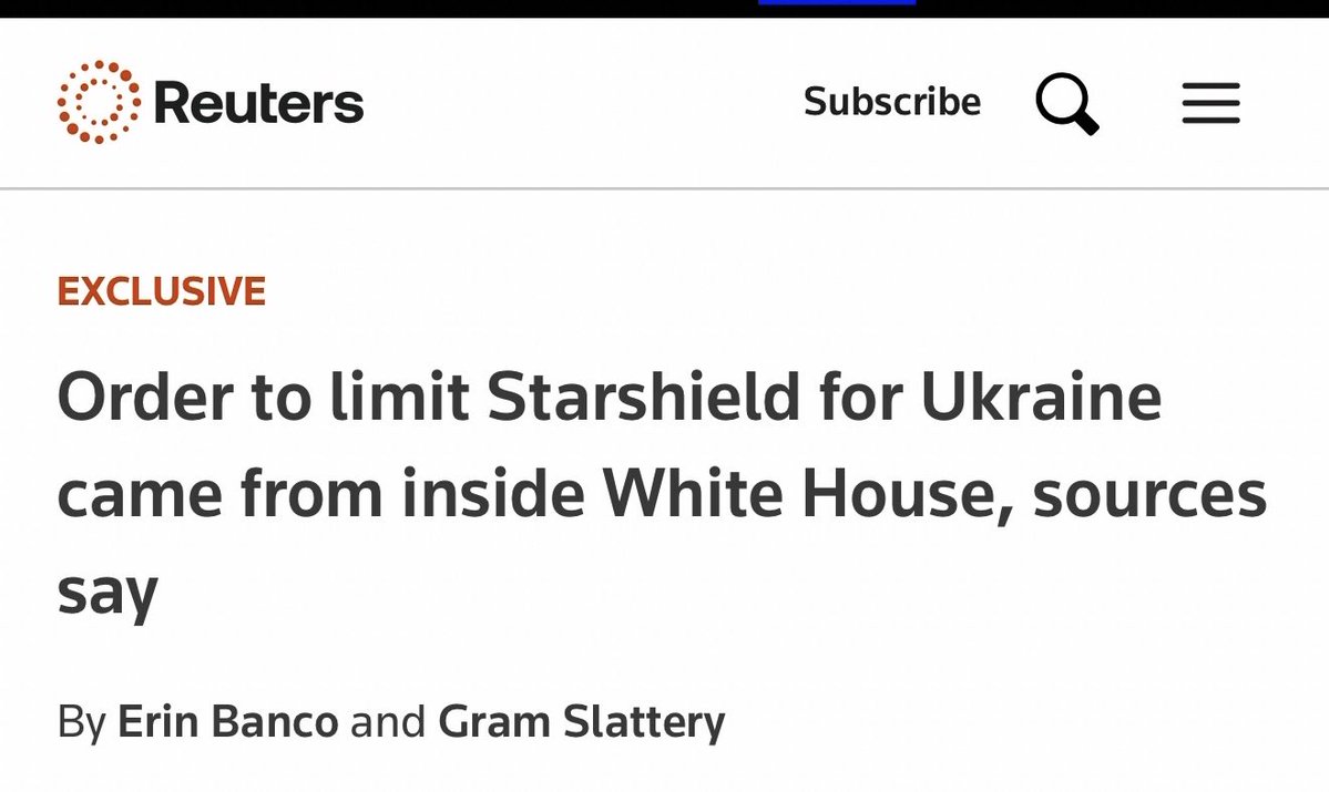 interminded's tweet photo. Reuters 🤷‍♀️.

Moeten we die dan geloven? 

Nee, want ook geen bewijs.  

En dan Rubio die Musk weer aanwijst maar bewust alleen heeft praat over StarLINK, niet StarSHIELD. 

(En Starlink mocht al nooit voor aanvals-drones gebruikt worden, dat was Starshield). 

Kortom: geloof geen krantenkoppen, informeer jezelf. 👍