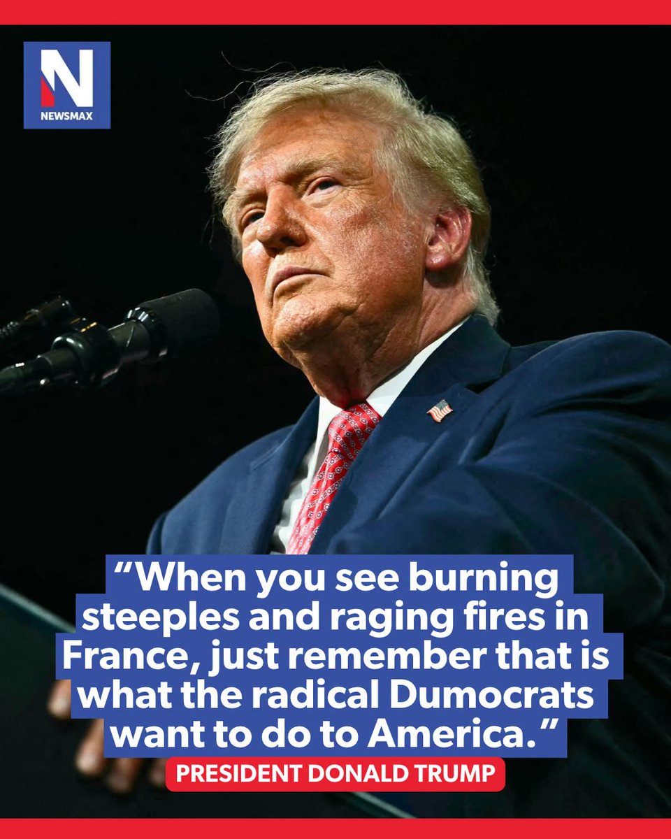 NEWSMAX's tweet photo. TRUMP SOUNDS ALARM: President Donald Trump pointed to violent protests, riots and looting in France as a warning of what he says could happen in the U.S. if Democrats win the midterm elections. https://t.co/M5GFyhDTtN